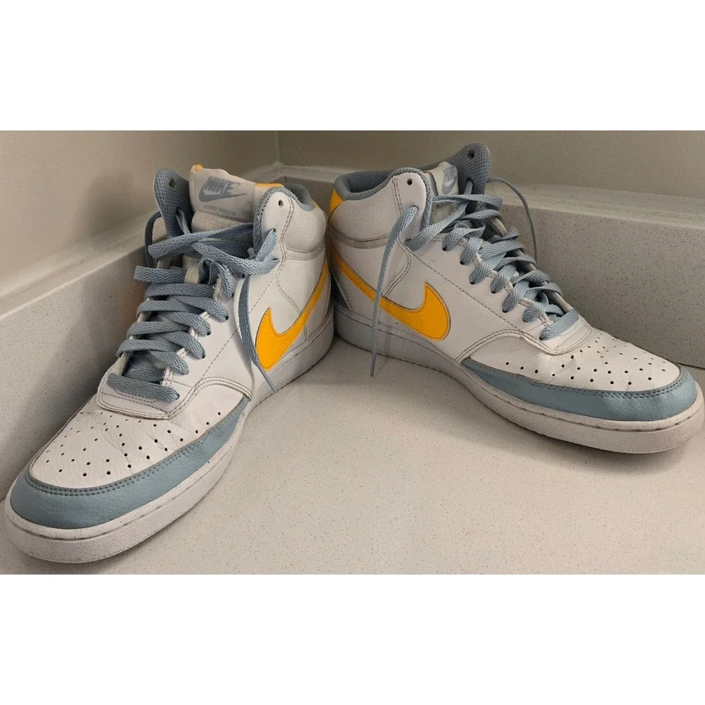 Nike Court Vision High Top Sneakers White Yellow Blue Size 10 Mens‎ Shoes